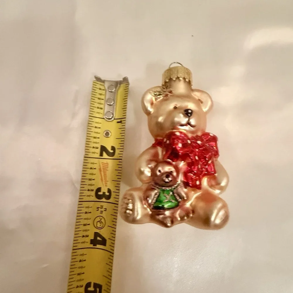Inge Glass‎ Hanging Ornament Teddy Bear Rose Gold Mistletoe OWC Christmas